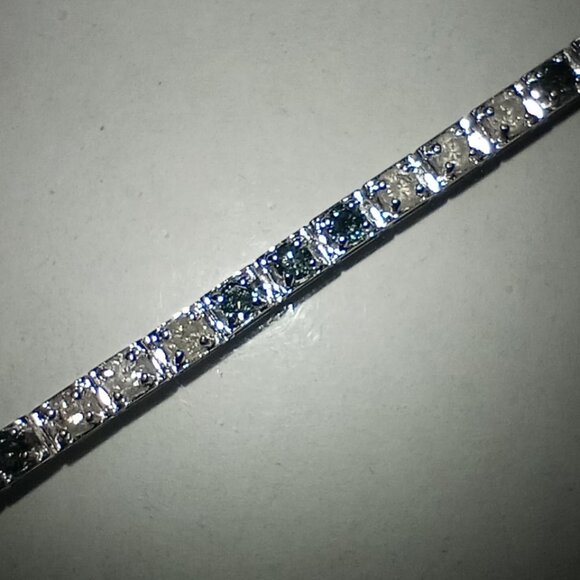 RESERVED!  14Kt WG 3-Carat Blue & White Diamond “Half Moon” Eternity Bracelet - Picture 2 of 6